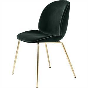 GUBI Beetle Dining Chair Upholstered Conic Base Brass Semi Matt/ Velvet 787 Dark Green