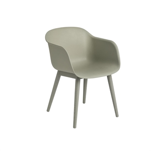 Muuto Fiber Dining Chair w. Armrests and Wood Base Dusty Green