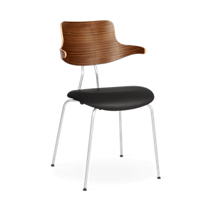 VERMUND VL118 Dining Chair Walnut/ Black Leather/Matt Chrome Frame