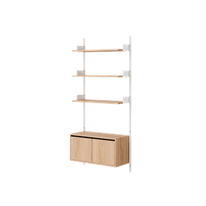 New Works Wall Shelf 1900 Cabinet With Doors Low Oak/ White