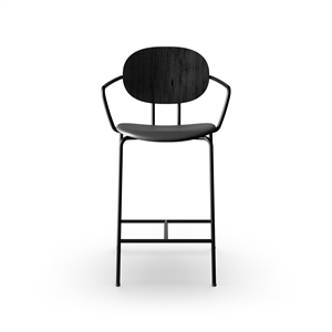 Sibast Furniture Piet Hein Barstool Black with Armrests Black Oak and Black Leather