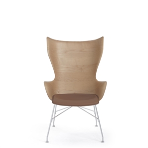 Kartell K/Wood Armchair Chrome/ Light Ash Wood with Leather Seat