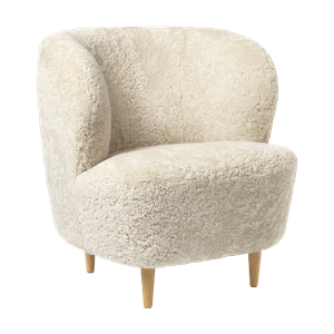 GUBI Stay Armchair Small Upholstered In Sheepskin Moonlight With Base In Oak