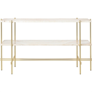 Gubi TS Console Table H72 cm with 2 Shelves Brass/ Neutral White Travertine