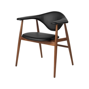GUBI Masculo Dining Chair Upholstered in Leather with Legs in Walnut