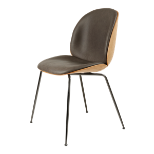 GUBI Beetle Dining Chair Veneer Shell Leather Gray With Legs In Black Chrome