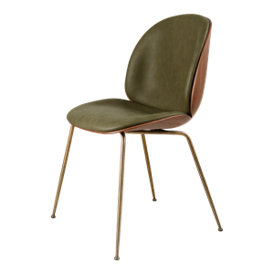GUBI Beetle Dining Chair Veneer Shell Leather Army With Legs In Antique Brass