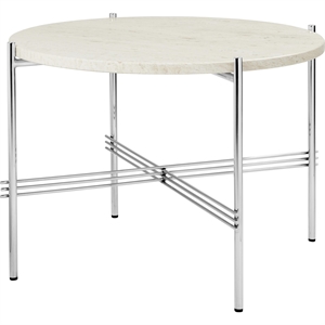 GUBI TS Coffee Table Round Ø55 Polished Steel/White Travertine