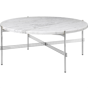 GUBI TS Coffee Table Round Ø80 Polished Steel/White Carrara Marble