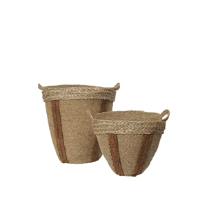 Ferm Living Mar Woven Basket Set of 2 Natural/ Maroon