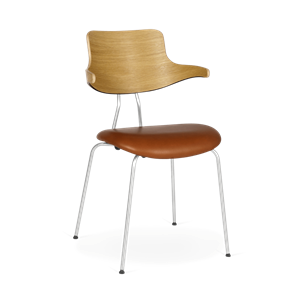 VERMUND VL118 Dining Table Chair Natural Oak/Cognac Leather/Matt Chrome Frame