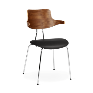 VERMUND VL118 Dining Chair Walnut/ Black Leather/Chrome Frame