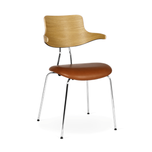 VERMUND VL118 Dining Table Chair Natural Oak/Cognac Leather/Chrome Frame
