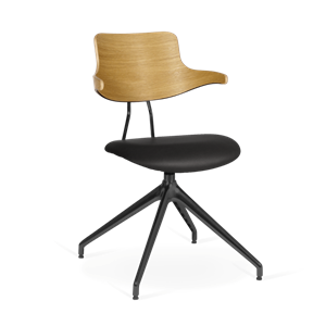 VERMUND VL119 Dining Table Chair Natural Oak/Black Leather/Black Frame/Return Swivel