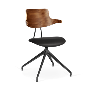VERMUND VL119 Dining Table Chair Walnut/ Black Leather/Black Frame/Return Swivel