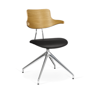 VERMUND VL119 Dining Table Chair Natural Oak/Black Leather/Chrome Frame/Return Swivel