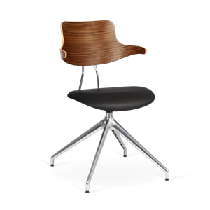VERMUND VL119 Dining Table Chair Walnut/ Black Leather/Chrome Frame/Return Swivel