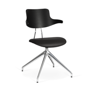 VERMUND VL119 Dining Table Chair Black Oak/Black Leather/Chrome Frame/Return Swivel