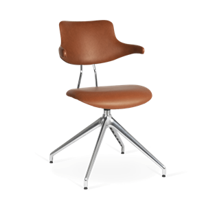VERMUND VL119 Dining Table Chair Cognac Leather/Chrome Frame/Return Swivel