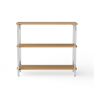 NINE Inline Bookcase with 3 Shelves Oak/Stainless Steel