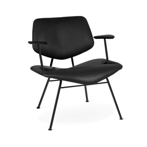 VERMUND VL135 Lounge Chair Black Leather/Black Frame/Black Oak Armrest