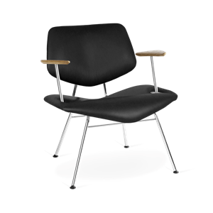 VERMUND VL135 Lounge Chair Black Leather/Black Frame/Natural Oak Armrests