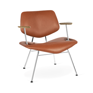 VERMUND VL135 Lounge Chair Sierra Cognac Leather/Chrome Frame/Natural Oak Armrests