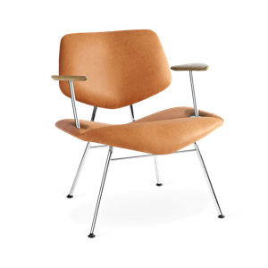 VERMUND VL135 Lounge Chair Dunes Cognac Leather/Chrome Frame/Natural Oak Armrests