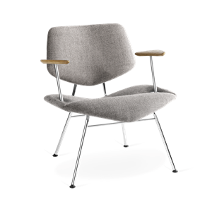 VERMUND VL135 Lounge Chair Gray Fabric/Chrome Frame/Natural Oak Armrests