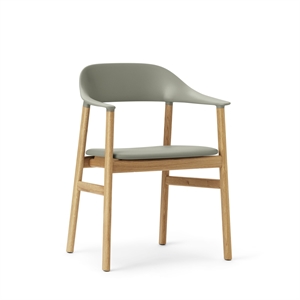 Normann Copenhagen Herit Dining Chair w. Armrests Leather Upholstered Oak/Dusty Green