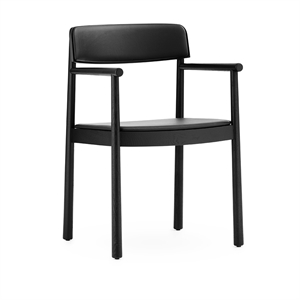 Normann Copenhagen Timb Dining Chair w. Armrests Leather Upholstered Black