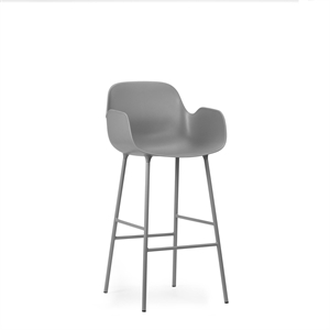 Normann Copenhagen Form Bar Stool with Backrest and Armrests H75 cm Gray/ Gray Steel