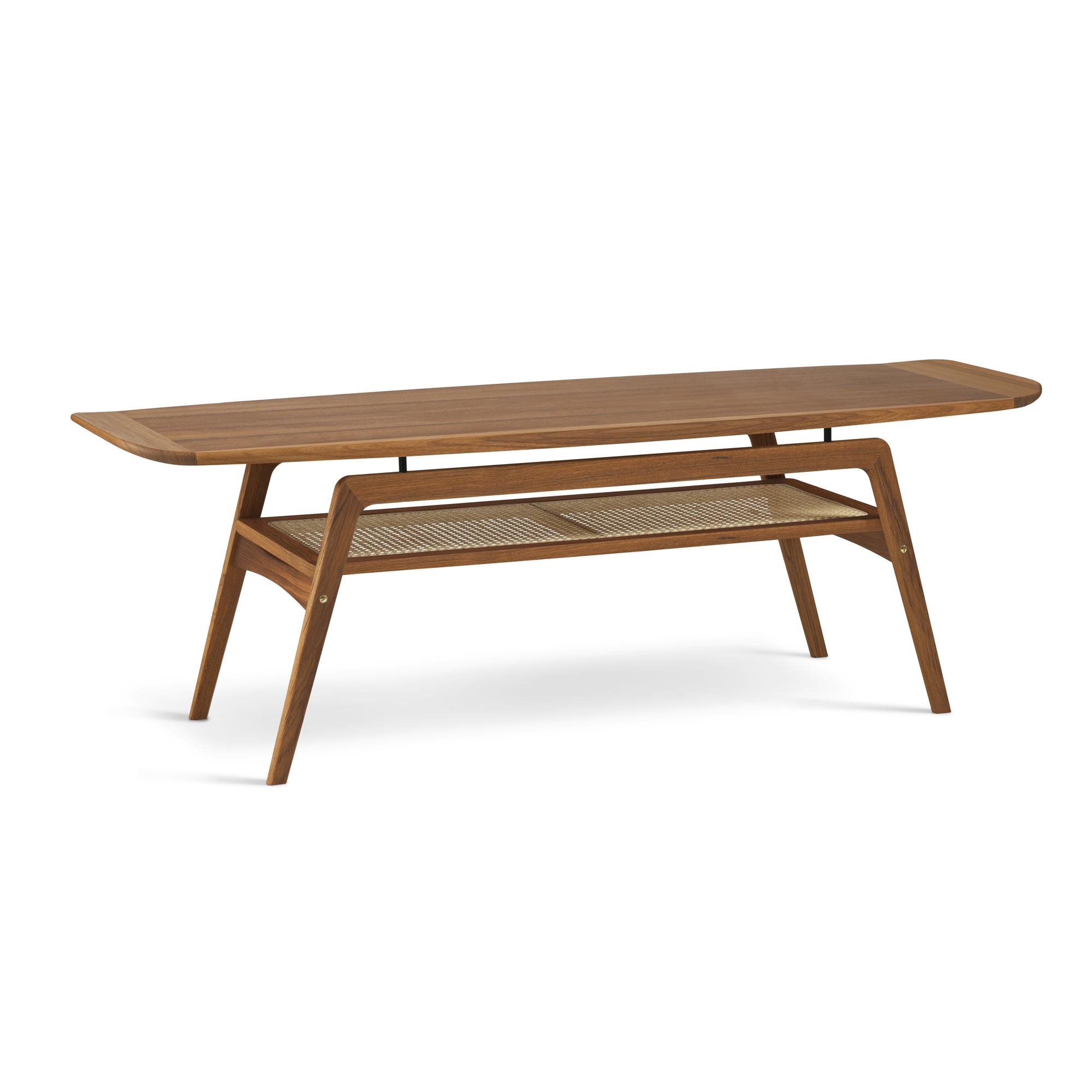 Warm Nordic Surfboard Coffee Table Teak Wood w. Shelf