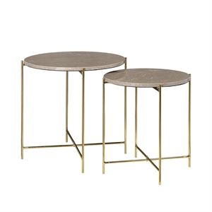 Cozy Living Freja Coffee Table Set of 2 Marble/Toffee/ Brass