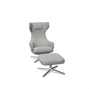 Vitra Grand Repos Armchair With Ottoman Cosy 2 Pebble Grey/ Chrome