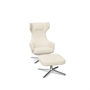 Vitra Grand Repos Armchair With Ottoman Dumet Ivory Melange/ Chrome