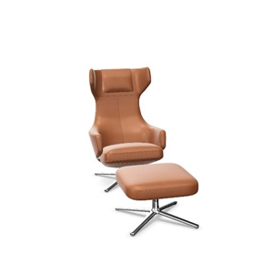 Vitra Grand Repos Armchair With Ottoman Cognac/ Chrome