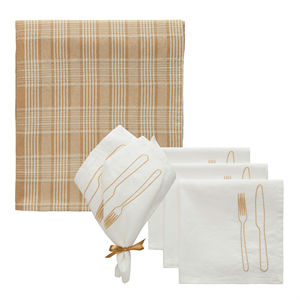 Decotique La Tavola & Rita Textile Set 4 Napkins + 1 Tablecloth White/ Beige/ Latte