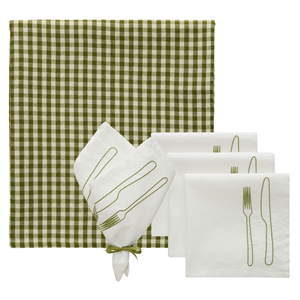 Decotique La Tavola & Oliva Tea Set 4 Napkins + 1 Tablecloth Olive/ Green