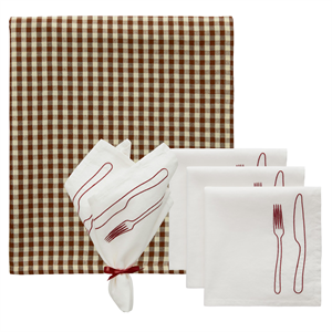 Decotique La Tavola & Oliva Tea set 4 Napkins + 1 Tablecloth Brown/ Burgundy
