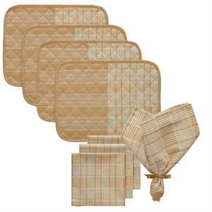 Decotique Rita Textile Set 4 Placemats + 4 Napkins White/ Beige