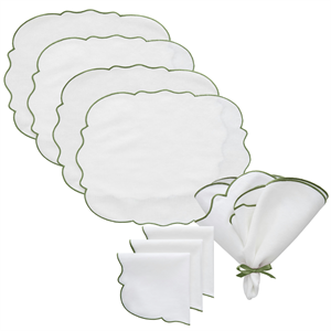 Decotique Gia Tea Set 4 Placemats + 4 Napkins White/ Green