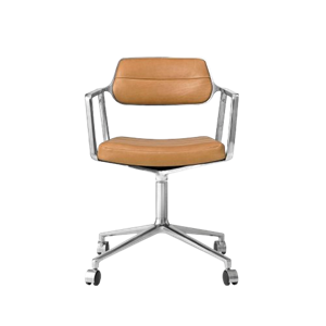 Vipp 453 Swivel Swivel Chair With Wheels Aluminum/Camel/Leather
