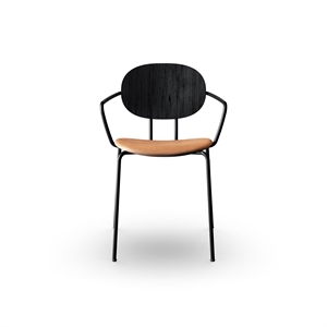Sibast Furniture Piet Hein Dining Chair Black with Armrests Black Oak Wood and Cognac Leather