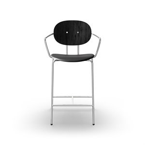 Sibast Furniture Piet Hein Barstool Chrome with Armrests Black Oak and Black Leather