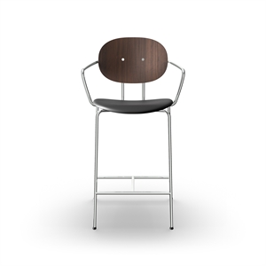 Sibast Furniture Piet Hein Barstool Chrome with Armrests Walnut and Black Leather