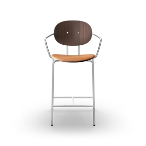 Sibast Furniture Piet Hein Barstool Chrome with Armrests Walnut and Cognac Leather
