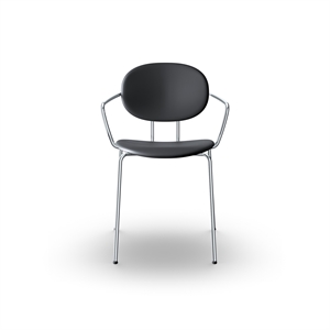 Sibast Furniture Piet Hein Dining Chair Chrome with Armrest Black Leather