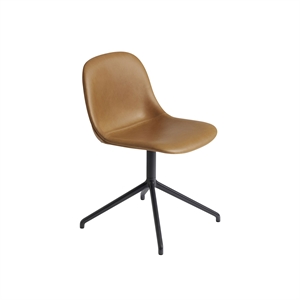 Muuto Fiber Dining Chair w. Swivel Base Leather Upholstered Cognac/Black