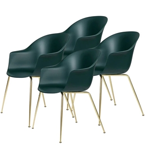Gubi Bat Dining Chair U-Upholstered Set of 4 Dark Green/ Brass